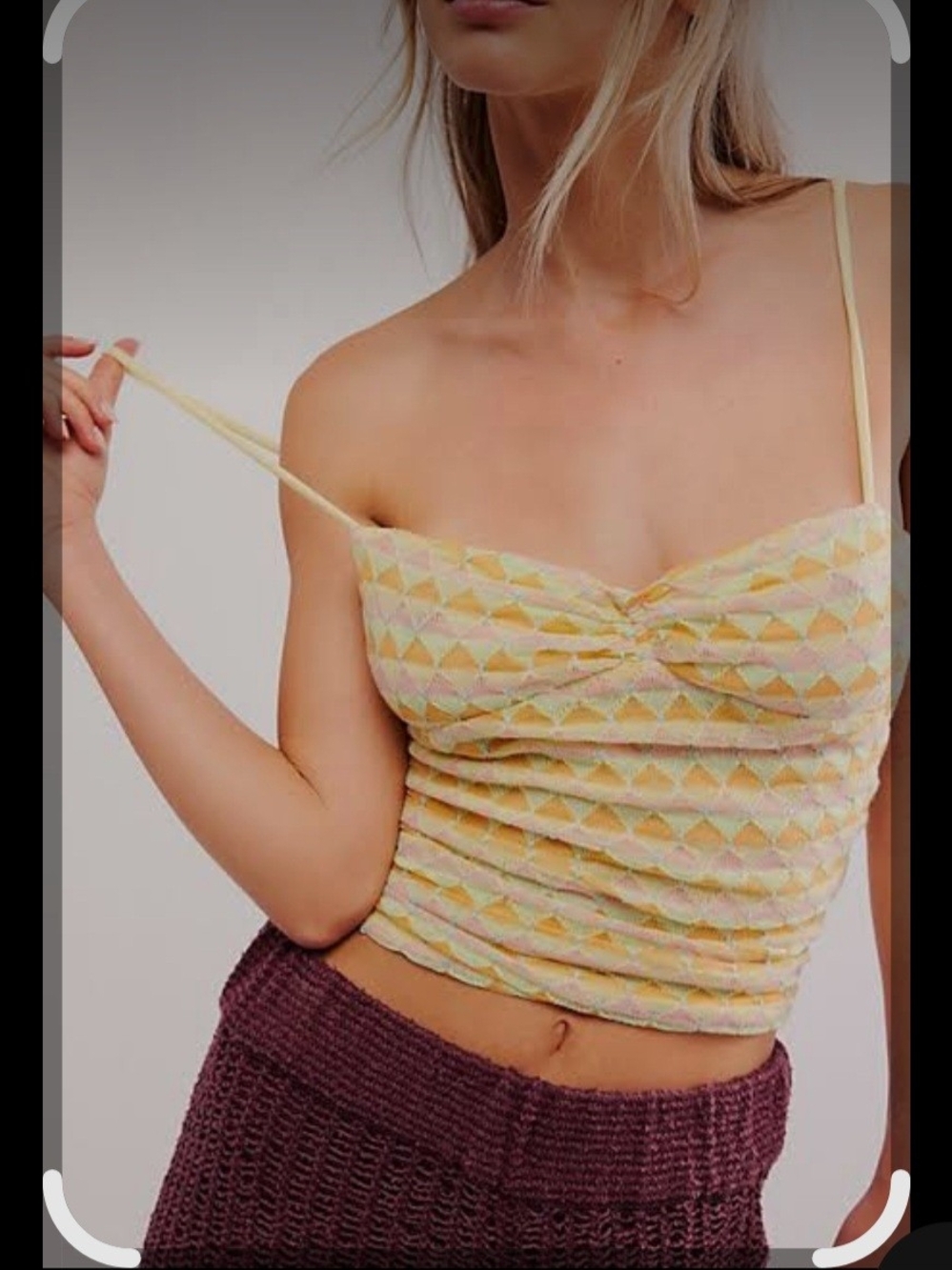 Free People Yellow Geometric Ruched Cami with Pastel Accents
